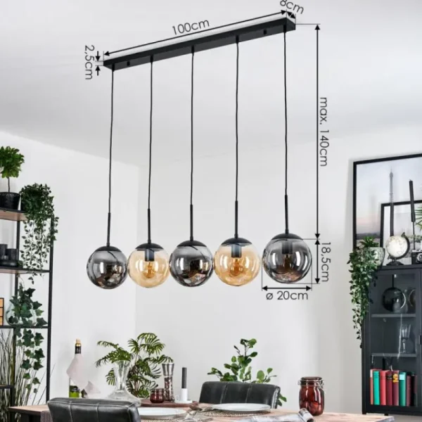 hofstein Gastor Suspension, Boule lumineuse, Suspension Ambre, Fumé, 5 lumières* Lampes Modernes