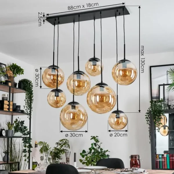 hofstein Gastor Suspension, Boule lumineuse, Suspension Ambre, 8 lumières* Lampes En Verre