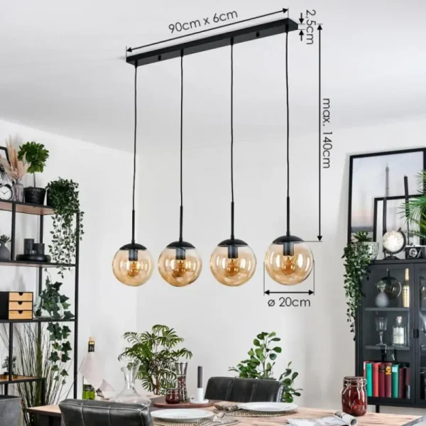 hofstein Gastor Suspension, Boule lumineuse, Suspension Ambre, 4 lumières* Lampes En Verre
