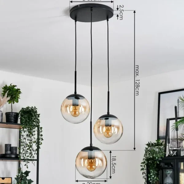 hofstein Gastor Suspension, Boule lumineuse Ambre, Clair, 3 lumières* Lampes En Verre