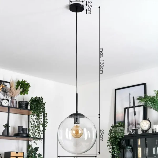 hofstein Gastor Suspension, Boule lumineuse 30 cm Clair, 1 lumière* Lampes En Verre