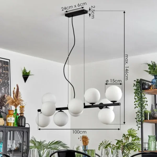 hofstein Gastor Suspension, Boule lumineuse, Suspension Blanc, 10 lumières* Lampes En Verre
