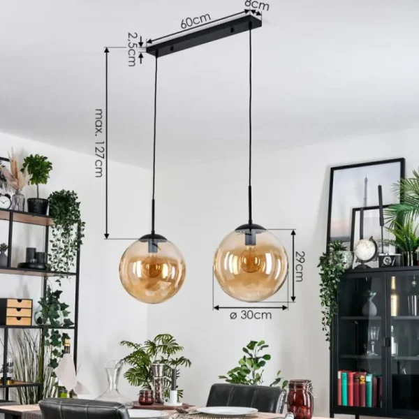 hofstein Gastor Suspension, Boule lumineuse Noir, 2 lumières* Lampes En Verre