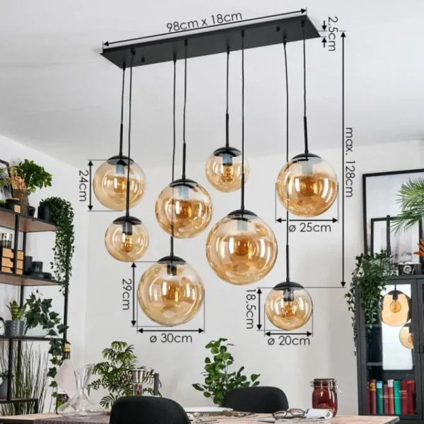 hofstein Gastor Suspension, Boule lumineuse, Suspension Ambre, 8 lumières* Lampes En Verre