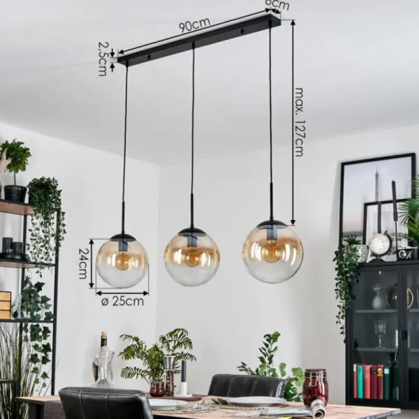 hofstein Gastor Suspension, Boule lumineuse, Suspension Ambre, Clair, 3 lumières* Lampes En Verre