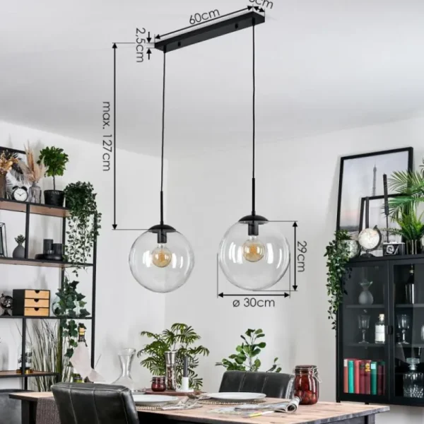 hofstein Gastor Suspension, Boule lumineuse, Suspension Clair, 2 lumières* Lampes En Verre