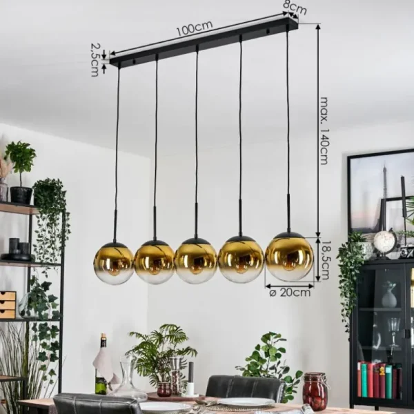hofstein Gastor Suspension, Boule lumineuse, Suspension Or, Clair, 5 lumières* Lampes En Verre
