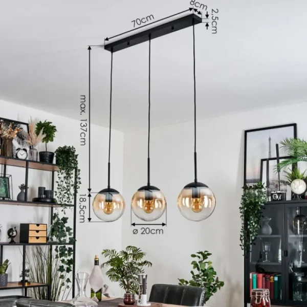 hofstein Gastor Suspension, Boule lumineuse Ambre, Clair, 3 lumières* Lampes En Verre