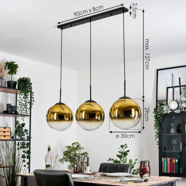 hofstein Gastor Suspension, Boule lumineuse, Suspension Or, Clair, 3 lumières* Lampes En Verre