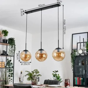 hofstein Gastor Suspension, Boule lumineuse, Suspension Ambre, 3 lumières* Lampes En Verre