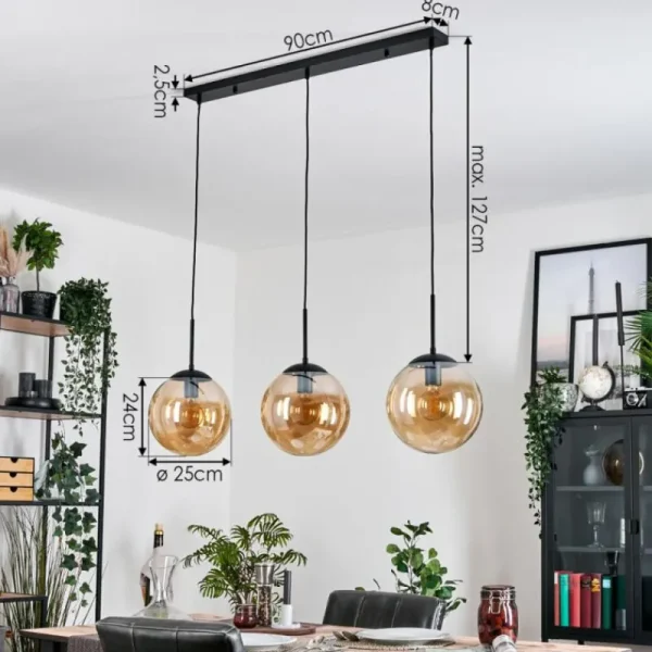 hofstein Gastor Suspension, Boule lumineuse, Suspension Ambre, 3 lumières* Lampes En Verre