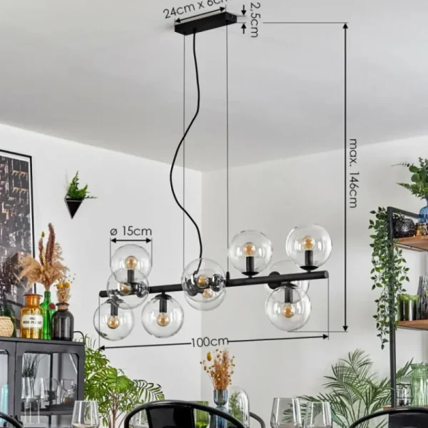 hofstein Gastor Suspension, Boule lumineuse, Suspension Clair, 10 lumières* Lampes En Verre