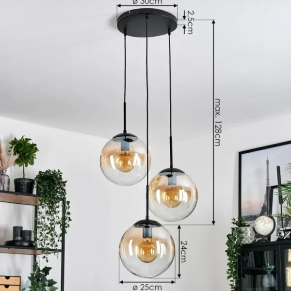 hofstein Gastor Suspension, Boule lumineuse Ambre, Clair, 3 lumières* Lampes En Verre