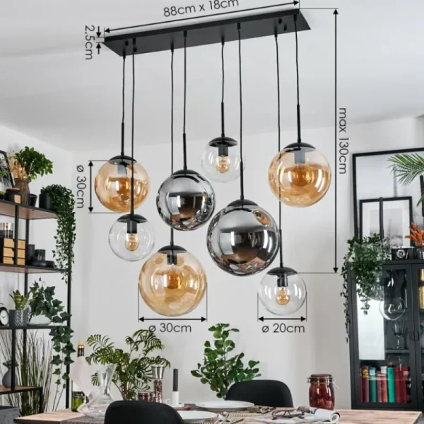 hofstein Gastor Suspension, Boule lumineuse, Suspension Ambre, Clair, Fumé, 8 lumières* Lampes Modernes