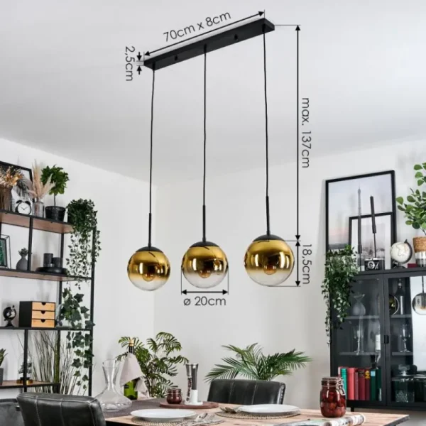 hofstein Gastor Suspension, Boule lumineuse Or, Clair, 3 lumières* Lampes En Verre