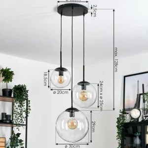 hofstein Gastor Suspension, Boule lumineuse Clair, 3 lumières* Lampes En Verre