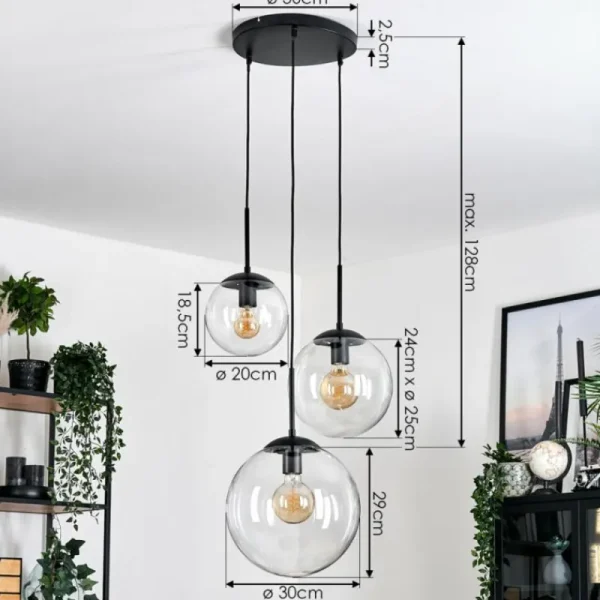 hofstein Gastor Suspension, Boule lumineuse Clair, 3 lumières* Lampes En Verre