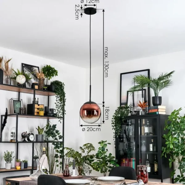 hofstein Gastor Suspension, Boule lumineuse, Suspension Clair, Cuivré, 1 lumière* Lampes En Verre