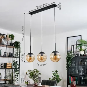 hofstein Gastor Suspension, Boule lumineuse Ambre, 3 lumières* Lampes En Verre