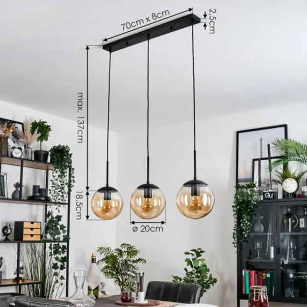 hofstein Gastor Suspension, Boule lumineuse Ambre, 3 lumières* Lampes En Verre