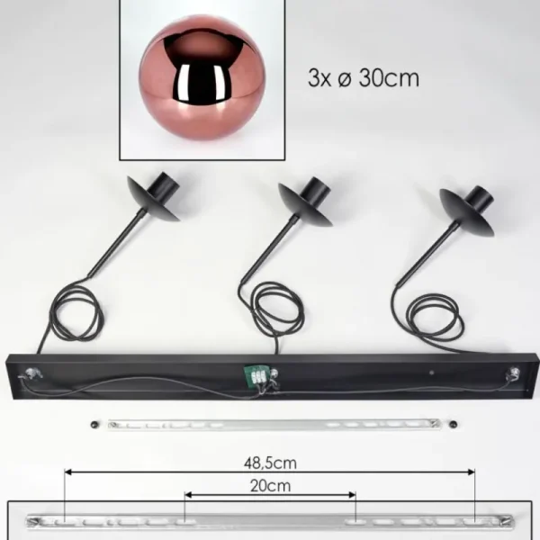 hofstein Gastor Suspension, Boule lumineuse, Suspension Cuivré, 3 lumières* Lampes En Verre