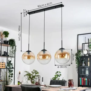 hofstein Gastor Suspension, Boule lumineuse, Suspension Ambre, Clair, 3 lumières* Lampes En Verre
