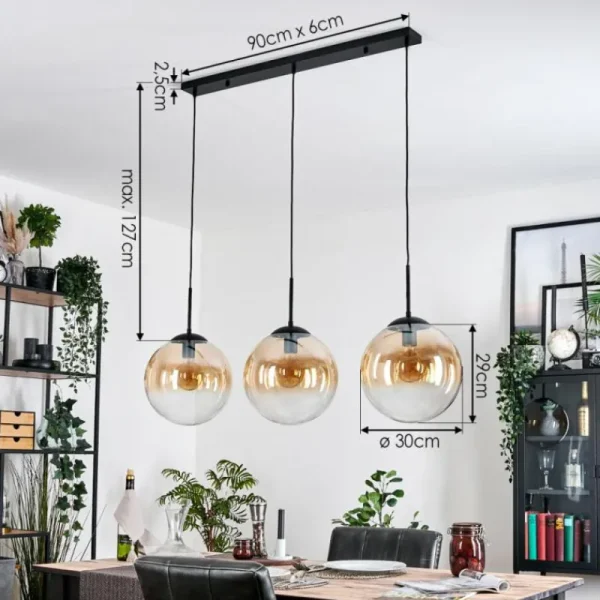 hofstein Gastor Suspension, Boule lumineuse, Suspension Ambre, Clair, 3 lumières* Lampes En Verre