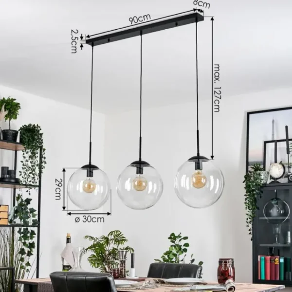 hofstein Gastor Suspension, Boule lumineuse, Suspension Clair, 3 lumières* Lampes En Verre