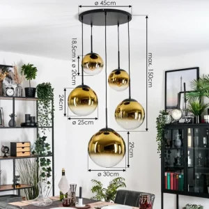 hofstein Gastor Suspension, Boule lumineuse 45 cm Noir, 5 lumières* Lampes En Verre