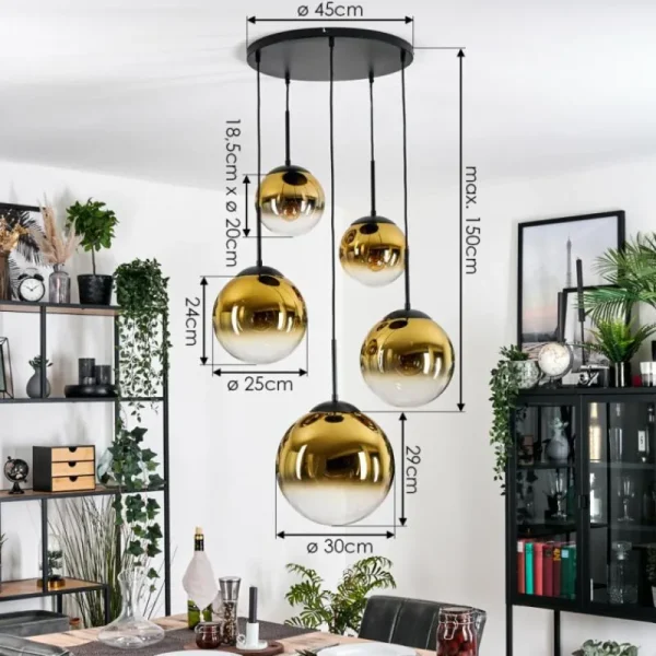 hofstein Gastor Suspension, Boule lumineuse 45 cm Noir, 5 lumières* Lampes En Verre