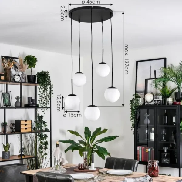 hofstein Gastor Suspension, Boule lumineuse, Suspension Blanc, 5 lumières* Lampes En Verre