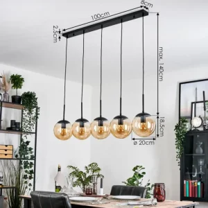 hofstein Gastor Suspension, Boule lumineuse, Suspension Ambre, 5 lumières* Lampes En Verre