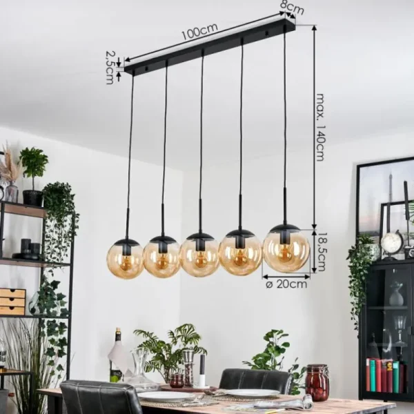 hofstein Gastor Suspension, Boule lumineuse, Suspension Ambre, 5 lumières* Lampes En Verre