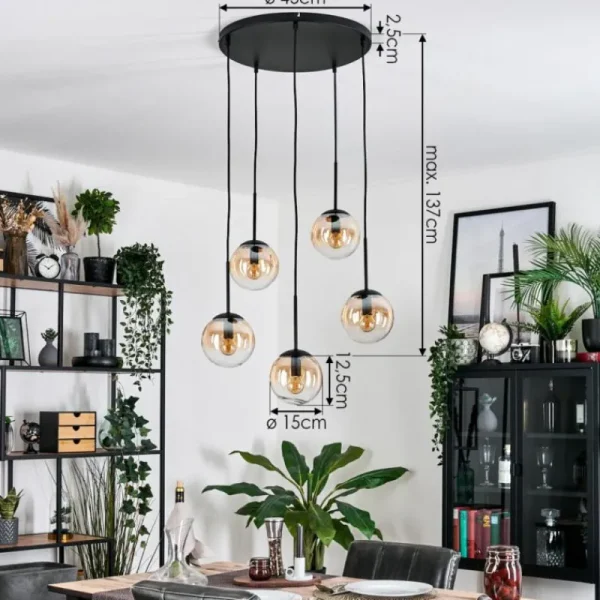 hofstein Gastor Suspension, Boule lumineuse, Suspension Ambre, Clair, 5 lumières* Lampes En Verre