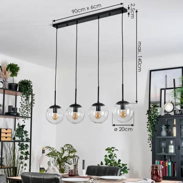 hofstein Gastor Suspension, Boule lumineuse, Suspension Clair, 4 lumières* Lampes En Verre