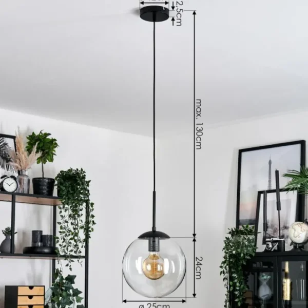 hofstein Gastor Suspension, Boule lumineuse 25 cm Clair, 1 lumière* Lampes En Verre