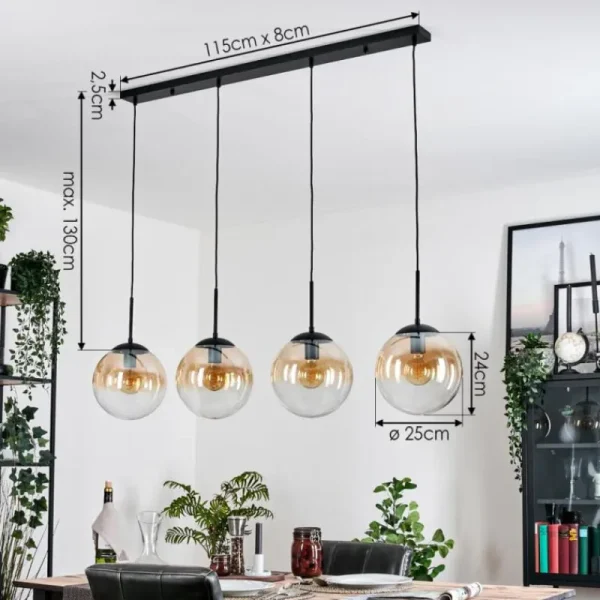 hofstein Gastor Suspension, Boule lumineuse, Suspension Ambre, Clair, 4 lumières* Lampes En Verre