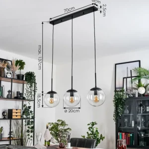 hofstein Gastor Suspension, Boule lumineuse Clair, 3 lumières* Lampes En Verre