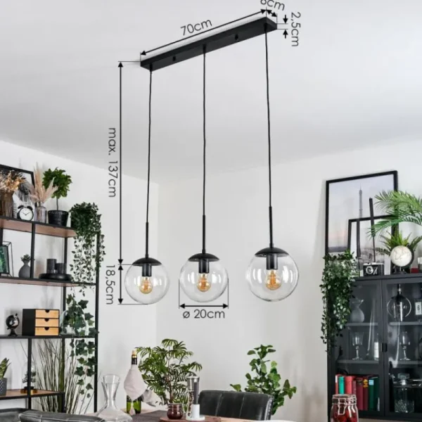 hofstein Gastor Suspension, Boule lumineuse Clair, 3 lumières* Lampes En Verre