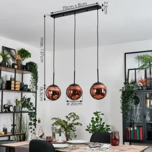 hofstein Gastor Suspension, Boule lumineuse, Suspension Cuivré, 3 lumières* Lampes En Verre