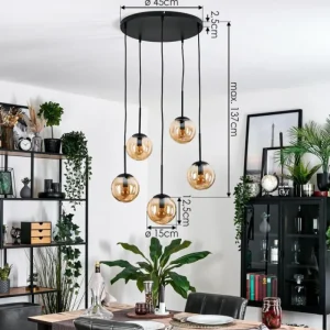 hofstein Gastor Suspension, Boule lumineuse, Suspension Ambre, 5 lumières* Lampes En Verre
