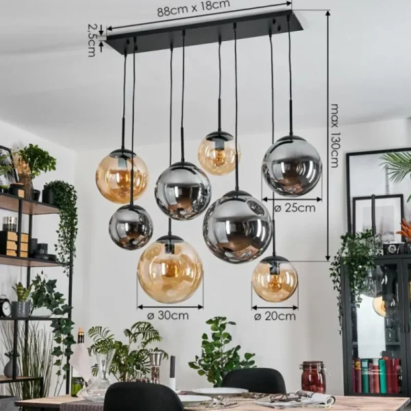 hofstein Gastor Suspension, Boule lumineuse, Suspension Ambre, Fumé, 8 lumières* Lampes Modernes