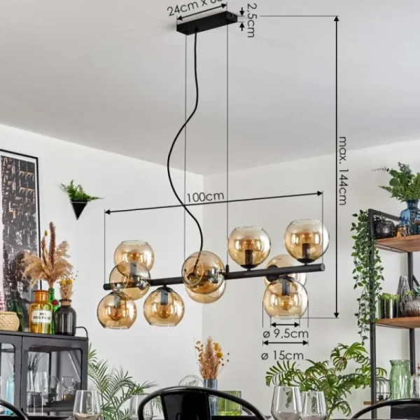 hofstein Gastor Suspension, Boule lumineuse, Suspension Ambre, 10 lumières* Lampes En Verre