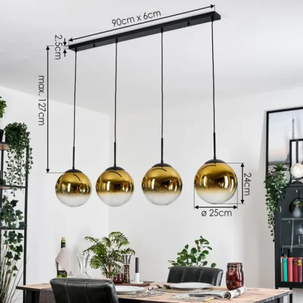 hofstein Gastor Suspension, Boule lumineuse, Suspension Or, Clair, 4 lumières* Lampes En Verre