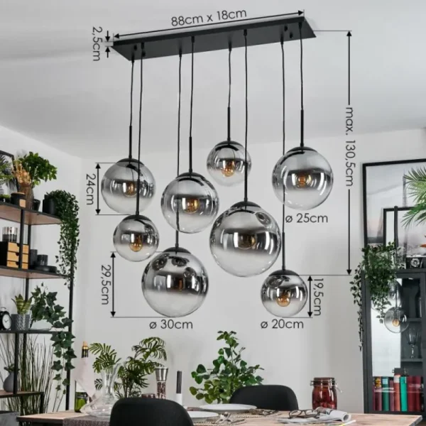 hofstein Gastor Suspension, Boule lumineuse, Suspension Clair, Fumé, 8 lumières* Lampes Modernes