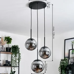 hofstein Gastor Suspension, Boule lumineuse 30 cm Chrome, Fumé, 3 lumières* Lampes Modernes