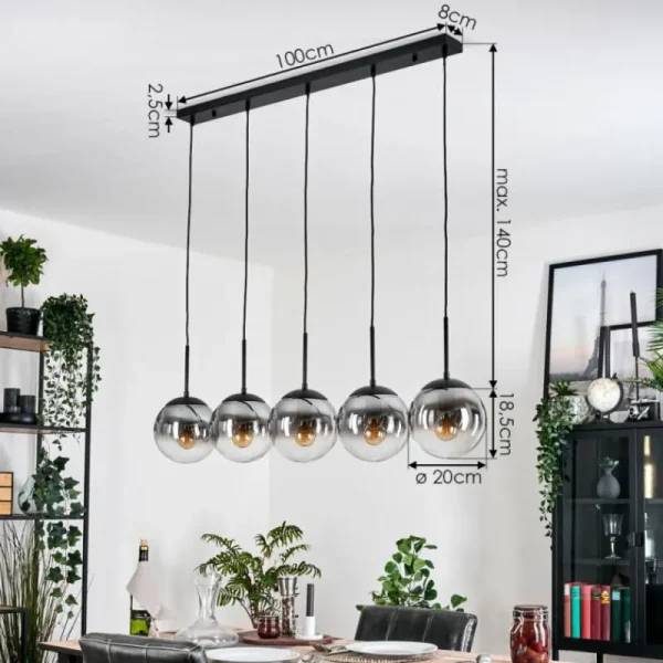 hofstein Gastor Suspension, Boule lumineuse, Suspension Clair, Fumé, 5 lumières* Lampes Modernes