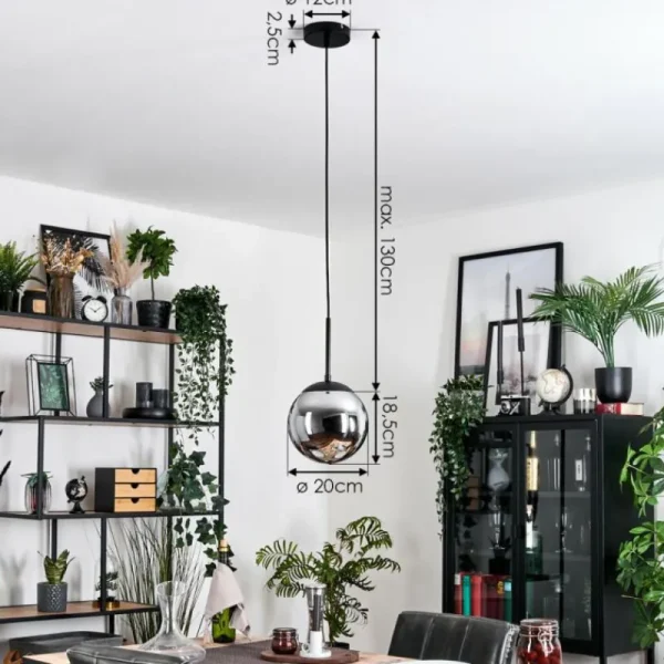 hofstein Gastor Suspension, Boule lumineuse 20 cm Chrome, Fumé, 1 lumière* Lampes Modernes