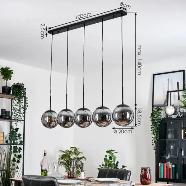 hofstein Gastor Suspension, Boule lumineuse, Suspension Fumé, 5 lumières* Lampes Modernes