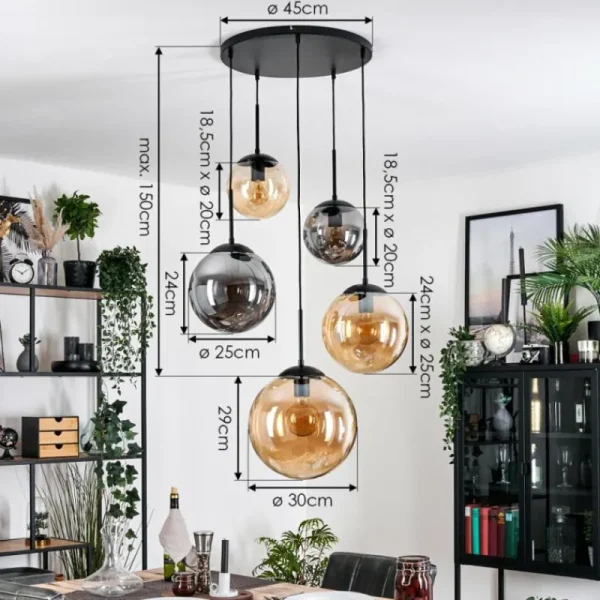 hofstein Gastor Suspension, Boule lumineuse 45 cm Noir, 5 lumières* Lampes Modernes